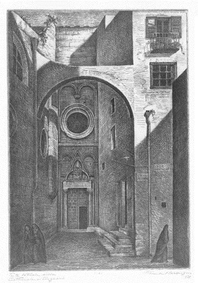 Porta laterale della Cattedrale - acquaforte - 1938