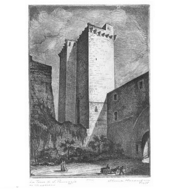 La Torre di S.Pancrazio da piazza Arsenale - acquaforte - 1938