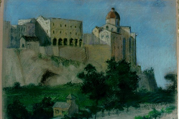 Veduta del Castello di Cagliari - gessetto 1920-25